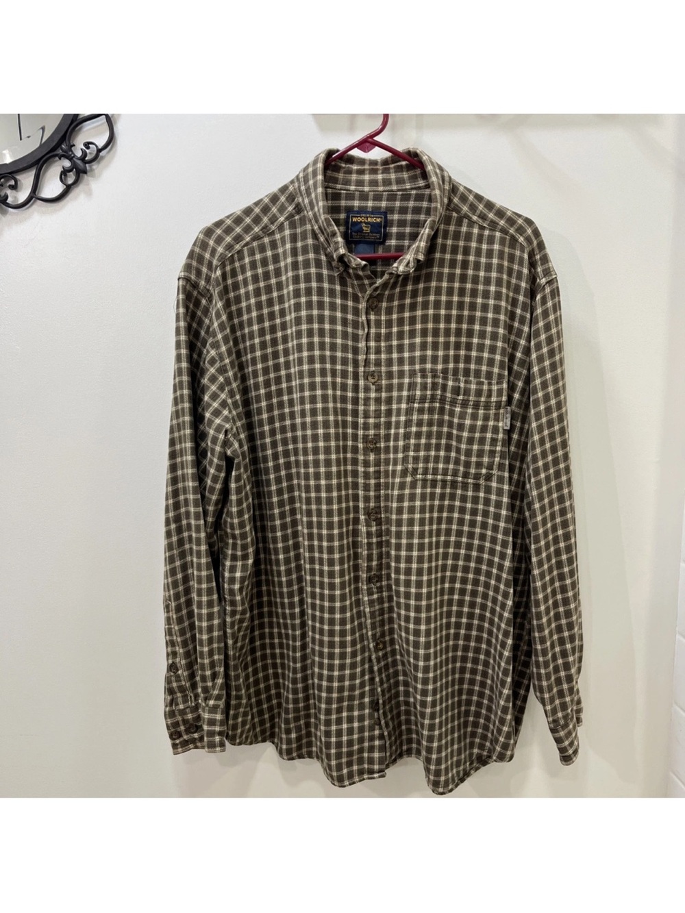 Woolrich Men's Olive and Cream Plaid Button-Down Shirt